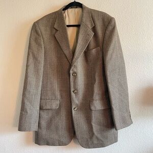 Oscar De La Renta Menswear Wool Brown Houndstooth Blazer Mens Size 42L